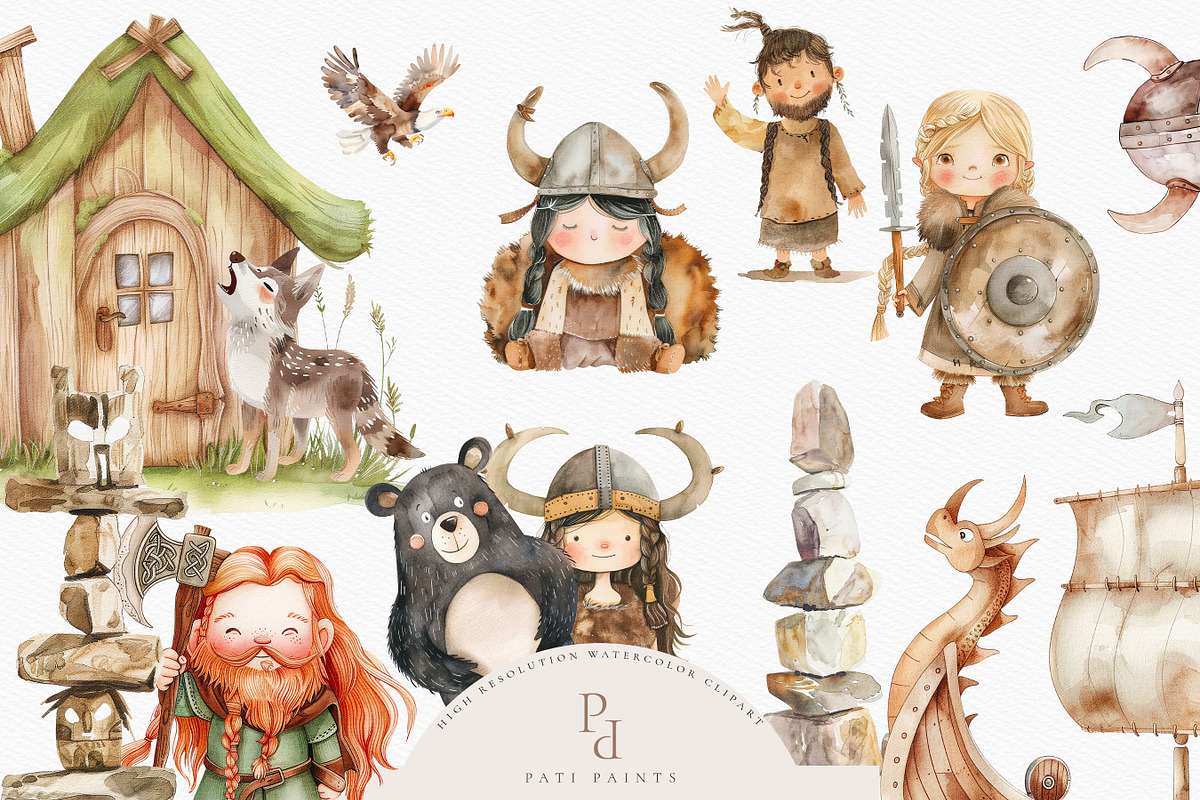 Nursery Viking Tale Watercolor Set, an Object Illustration by Pati Paints (Photo 1 of 9)