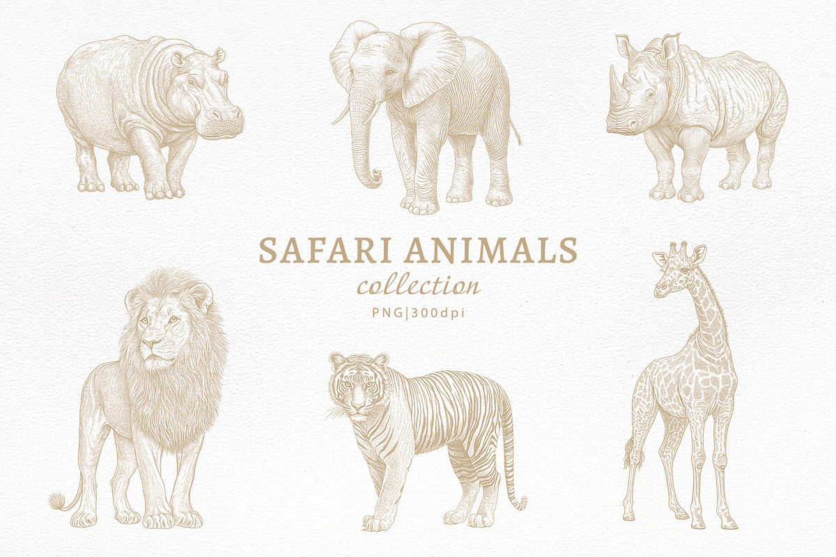 African Safari Animals & Trees Set, an Animal Illustration by NatalieArtShop (Photo 1 of 7)
