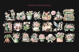 Watercolor Romantic Spring Clipart