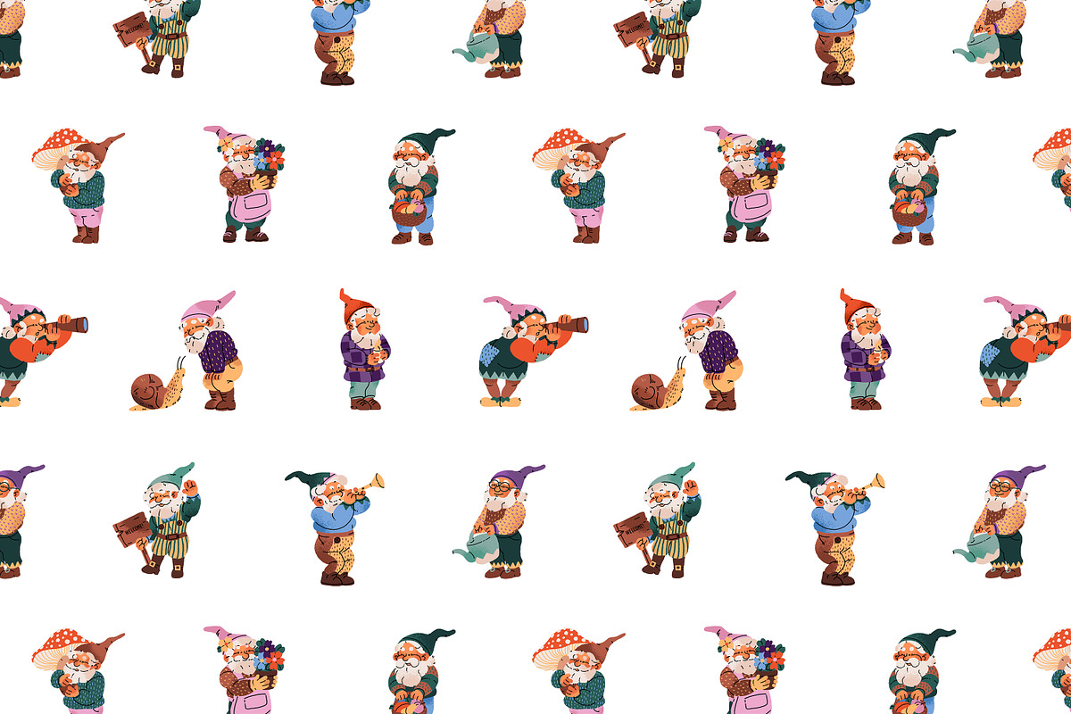 Cute garden gnomes set + pattern, a Person Illustration by PaperTrident (Photo 7 of 8)