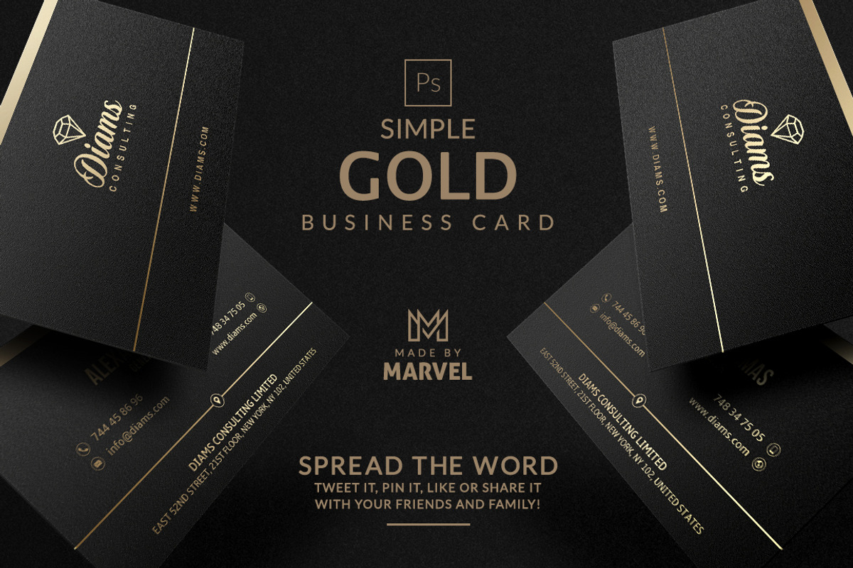 Simple Gold Business Card, a Business Card Template by Marvel (Photo 1 of 5)