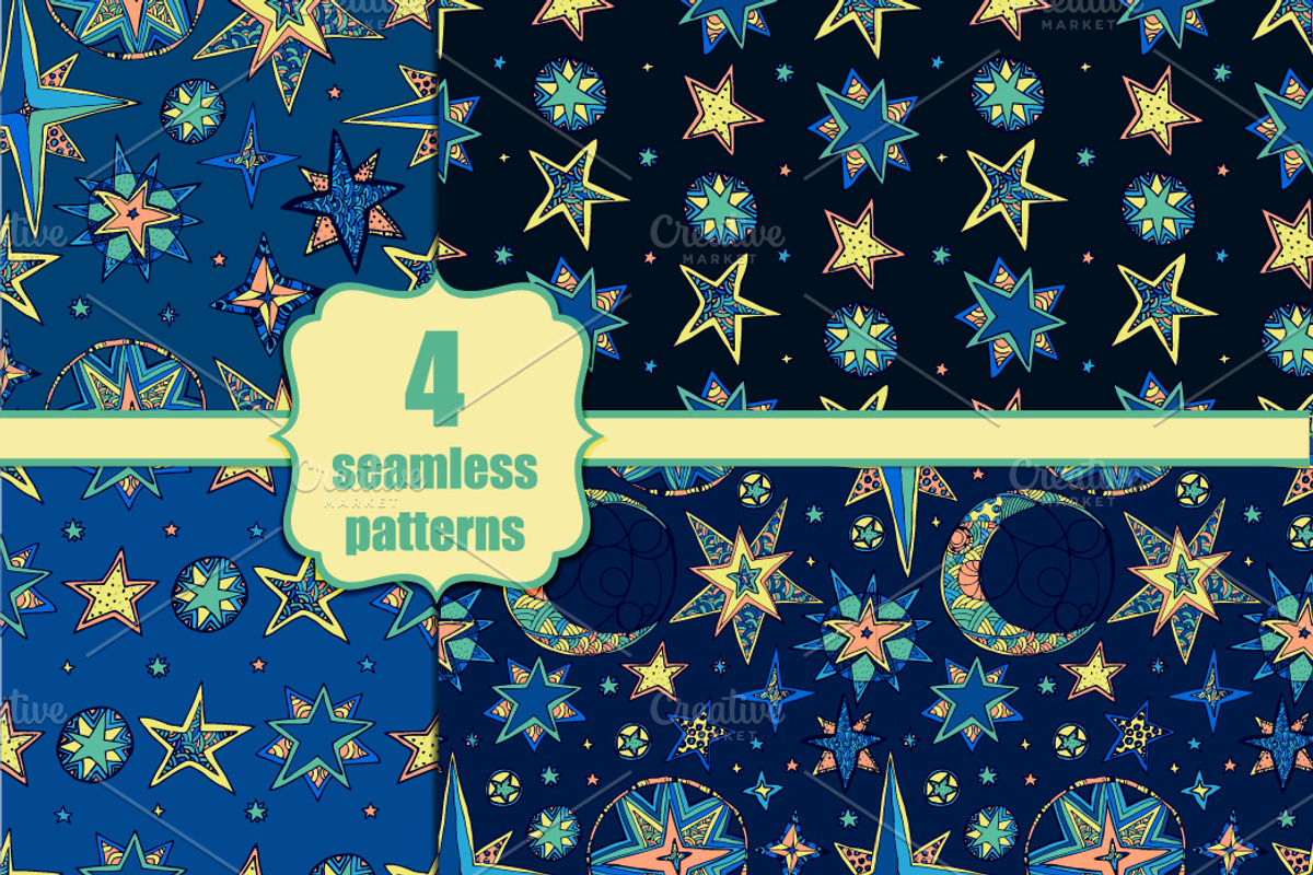 Set of four seamless fantasy stars