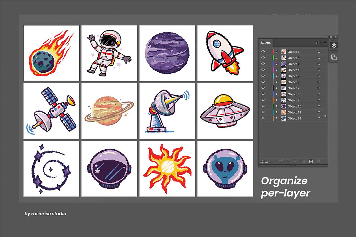 Astronomy Space Doodle Colection, a Technology Illustration by Rasiorise Studio (Photo 3 of 7)
