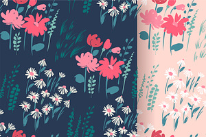 Flower Meadow. 8 Seamless Patterns