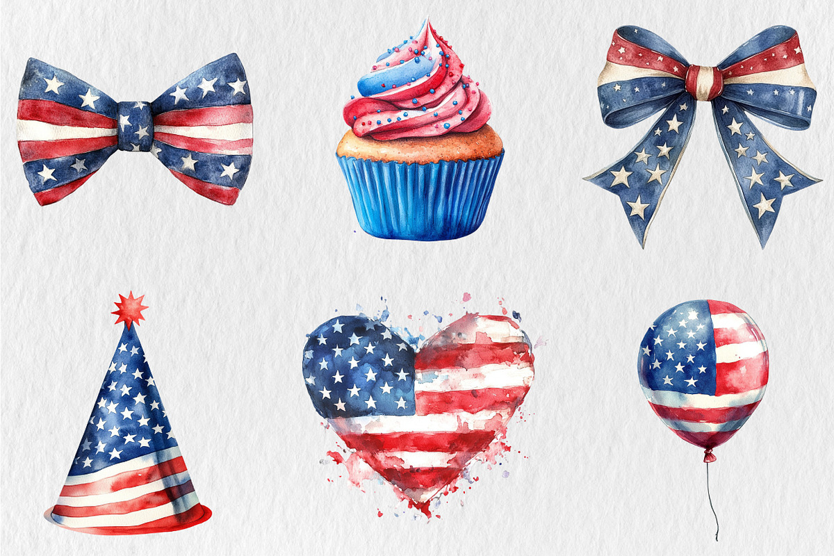 Watercolor 4th Of July Clipart, a Seasonal Illustration by Rose Art (Photo 3 of 5)