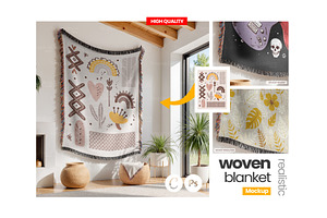 Woven Blanket Mockup | Hang on Wall