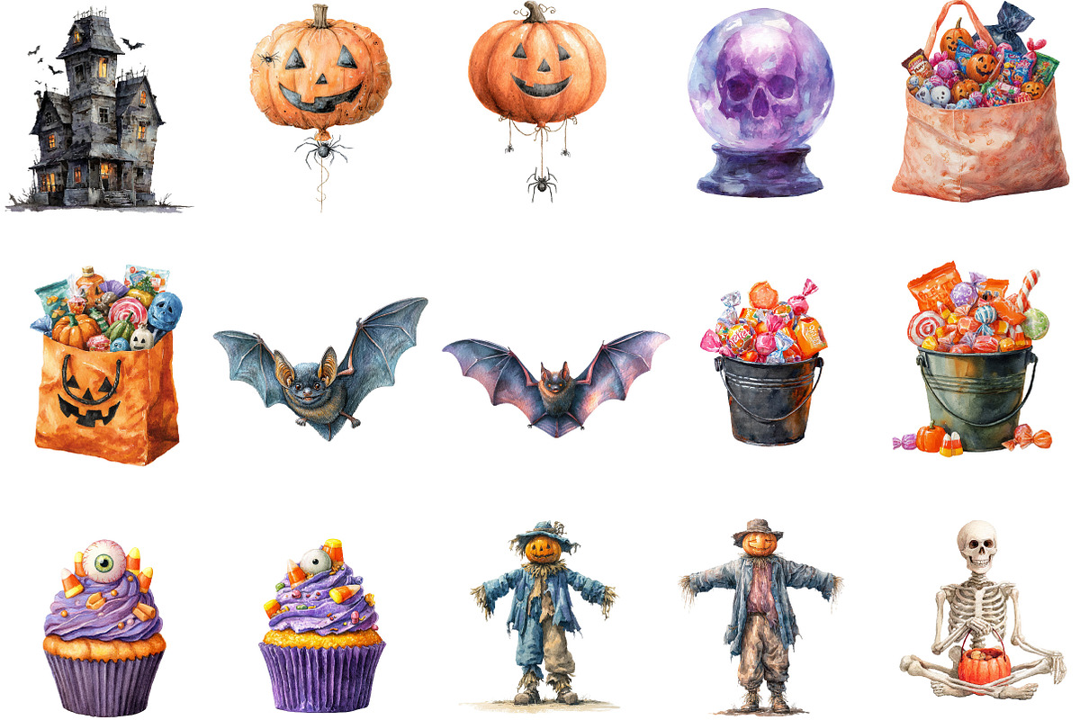 Watercolor Halloween Huge Clipart, an Illustration by Designking (Photo 3 of 5)