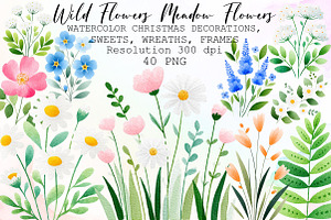 Wild Flowers - Floral Clipart - Mead, an Illustration by Sublimation Artist