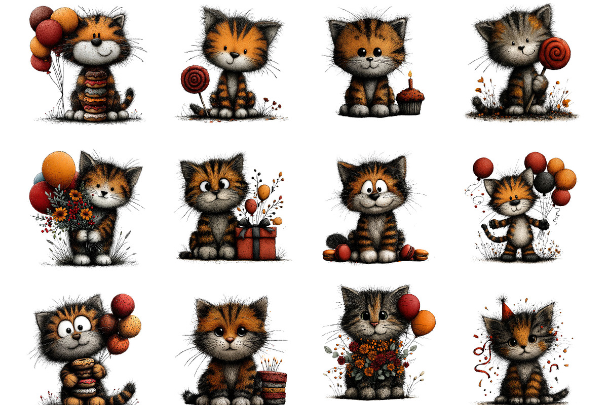 Birthday Cat Whimsical Clipart, an Animal Illustration by Designking (Photo 2 of 5)
