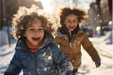 Two happy children running and, a Nature Photo by Ylivdesign