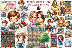 Library Kids Clipart Watercolor Book, an Illustration by CreationArt