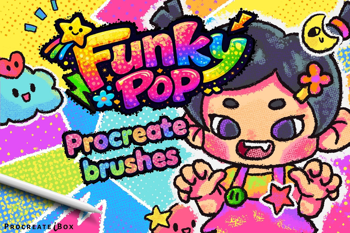 Funky Pop Grunge Procreate Brushes, a Brush Add-On by ProcreateiBox (Photo 1 of 8)