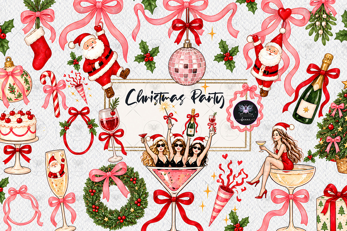 Christmas Party Clipart, a Decorative Illustration by BigCakeBee (Photo 1 of 3)