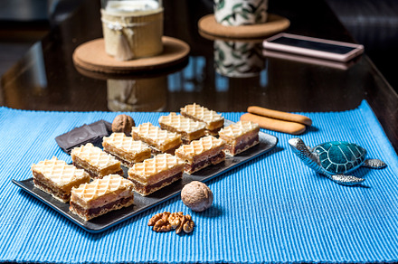 Caramel and chocolate waffer dessert, a Background Photo by wr7 Media