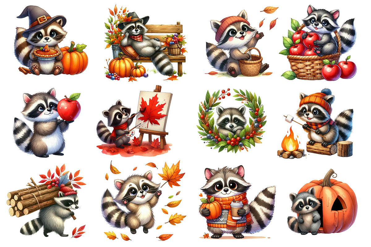 Autumn Raccoons Clipart, an Illustration by Dream Creation (Photo 4 of 5)
