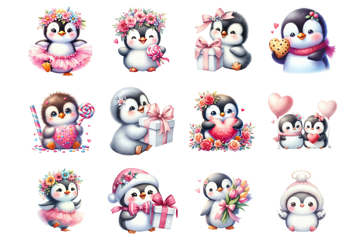 Penguin Valentine's Day Clipart, an Illustration by SinaCreation (Photo 2 of 11)