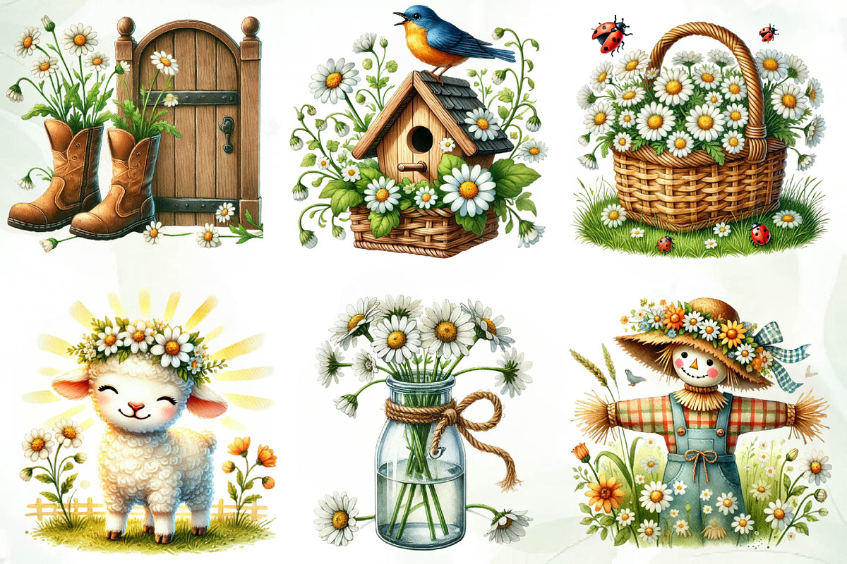 Spring Daisy Farm Clipart, an Illustration by CreationArt (Photo 3 of 5)