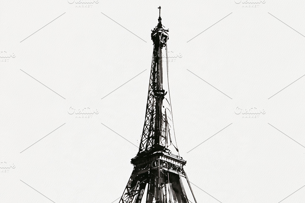 Eiffel Tower ink drawing capturing Paris landmark architecture,, an Illustration by Studio ANNA