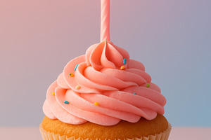 Birthday cupcake with pink frosting, a Photo by Dvoevnore photos