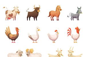 Farm Animals Cartoon Icons Set