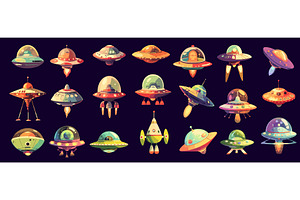 Cartoon Ufo. Alien Spaceship Flying