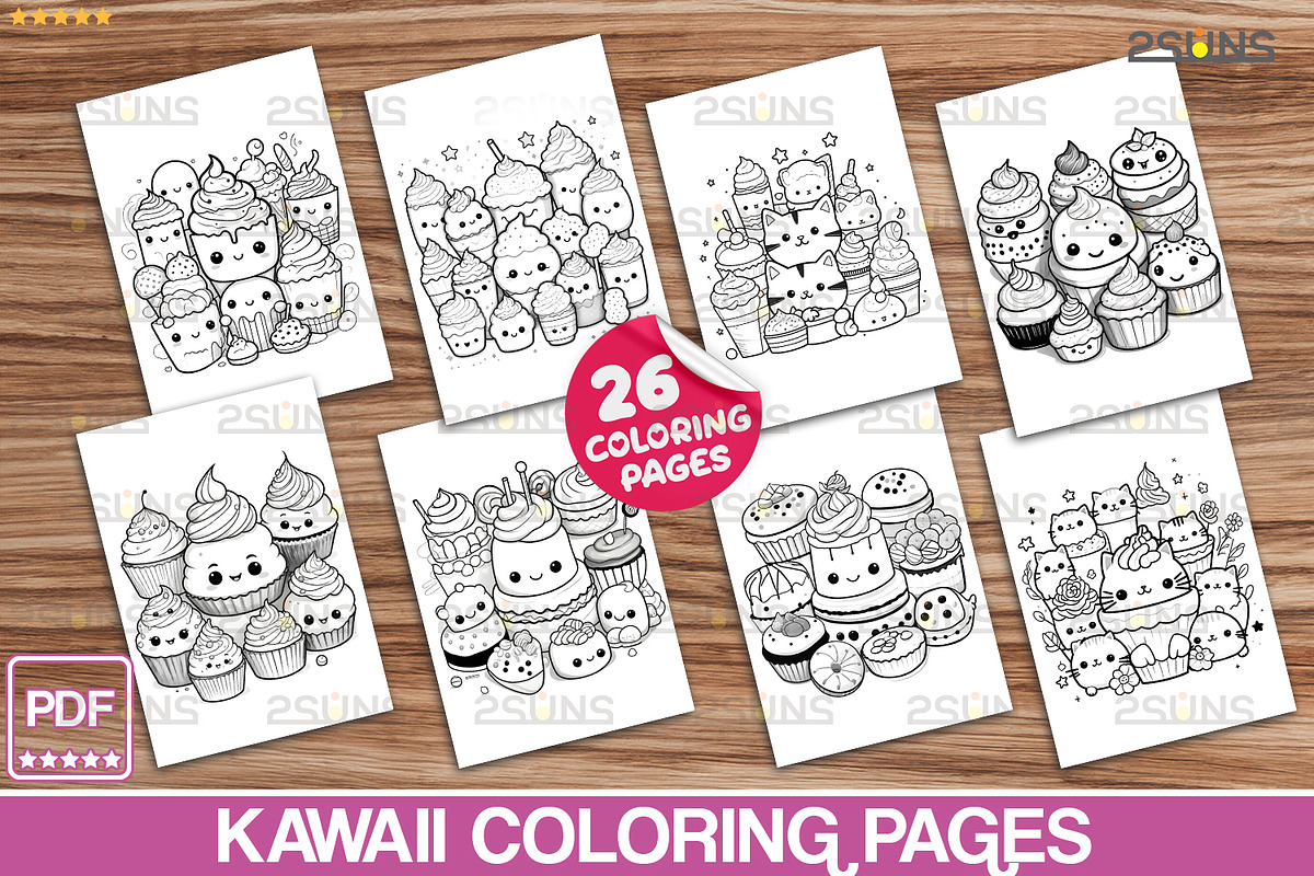 Kawaii Coloring pages Cute Relaxing, a Stationery Template by 2SUNS (Photo 6 of 6)