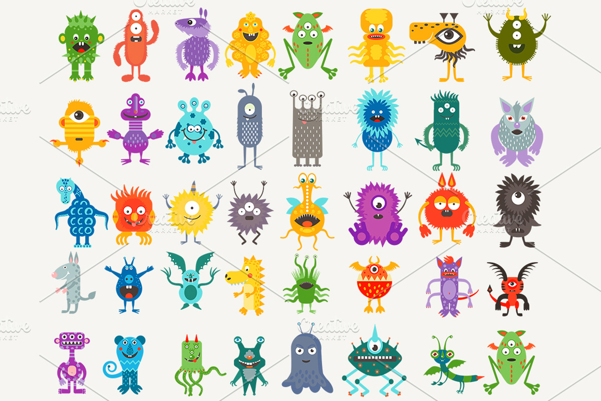 Cartoon cute color monsters aliens, a Graphic by Lemberg Vector (Photo 2 of 2)