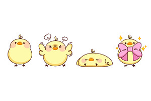 Cute kawaii chicken characters set, an Animal Illustration by art PVP - market
