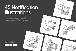 45 Notification Illustrations, a Work Illustration by Prosymbols