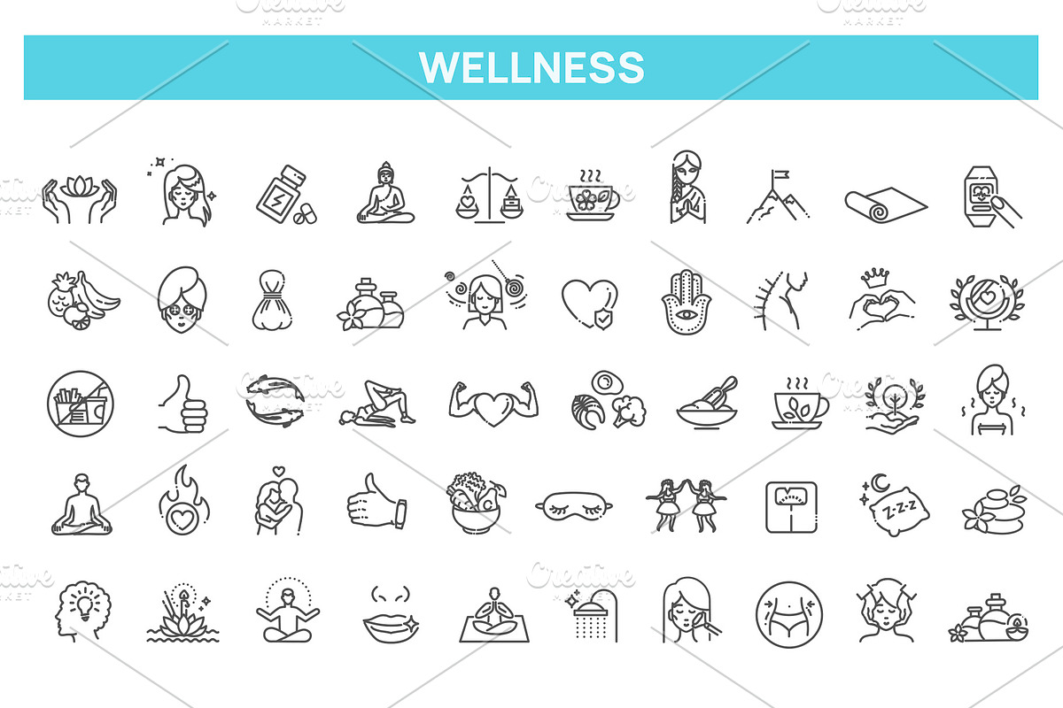 Wellness Line Icons Set, an Outline Icon by Tettygreen (Photo 1 of 2)