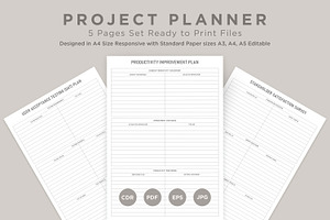 Project Planner Pages Set V-17, a Stationery Template by shahsoft