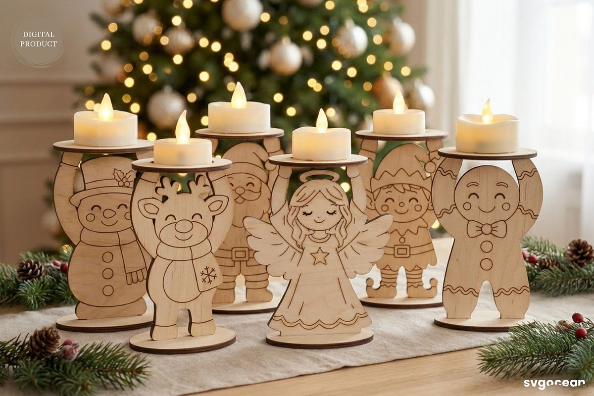 Christmas Character Candle Holders, a Decorative Illustration by svgocean (Photo 2 of 14)