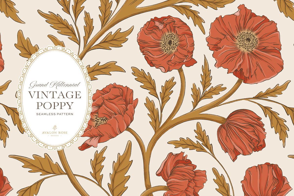 Vintage Poppy Floral Patterns, a Pattern Graphic by Eclectic Anthology (Photo 4 of 13)