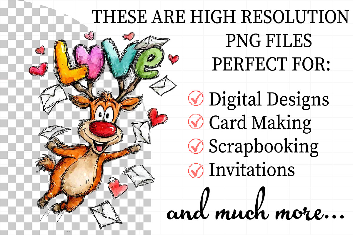 Funny valentine Reindeer Clipart, an Illustration by Daily.Designs (Photo 2 of 5)