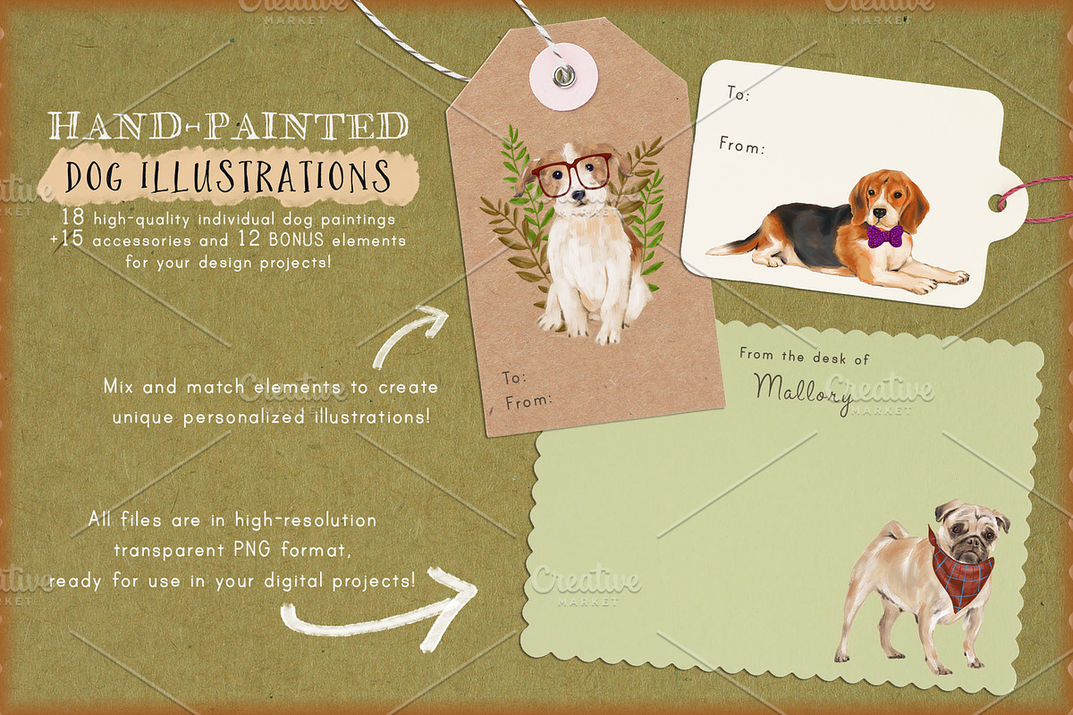 Hand-Painted Dogs Clip-Art, an Animal Illustration by Cynthia Arre (Photo 2 of 6)