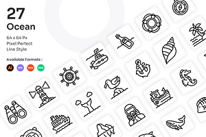 Ocean Icons Set - Line, an Outline Icon by Kmg Design