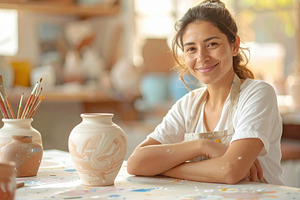 Young Asian Female Potter Painting Ceramic Vase, an Arts & Entertainment Photo by Davizro's Market
