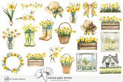 100 watercolour daffodil clip art, a Seasonal Illustration by Poppy Lane Studio (Thumbnail 10 of 12)