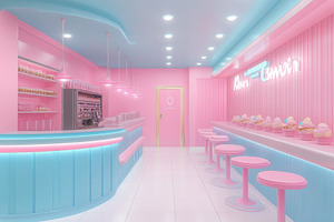 A pink and blue ice cream shop, a Photo by Pavel_design