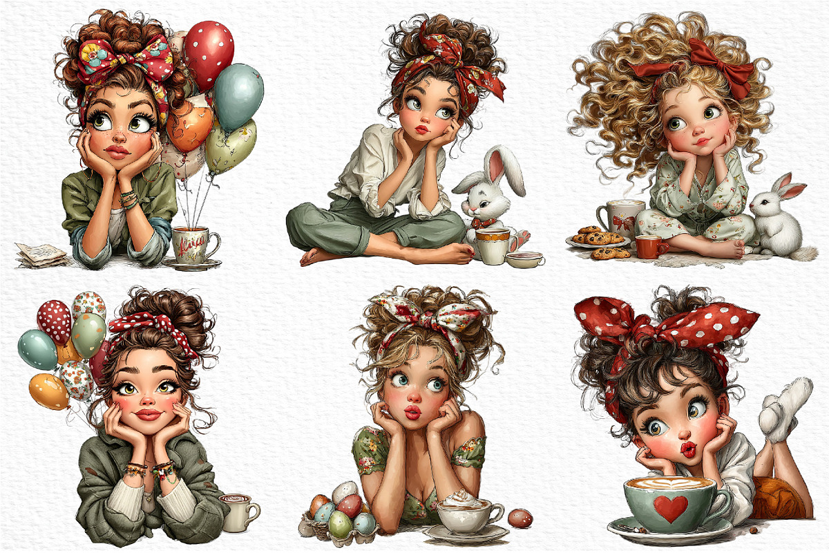 Whimsical Easter Coffee Girl Clipart, an Illustration by Craft Nest (Photo 2 of 12)