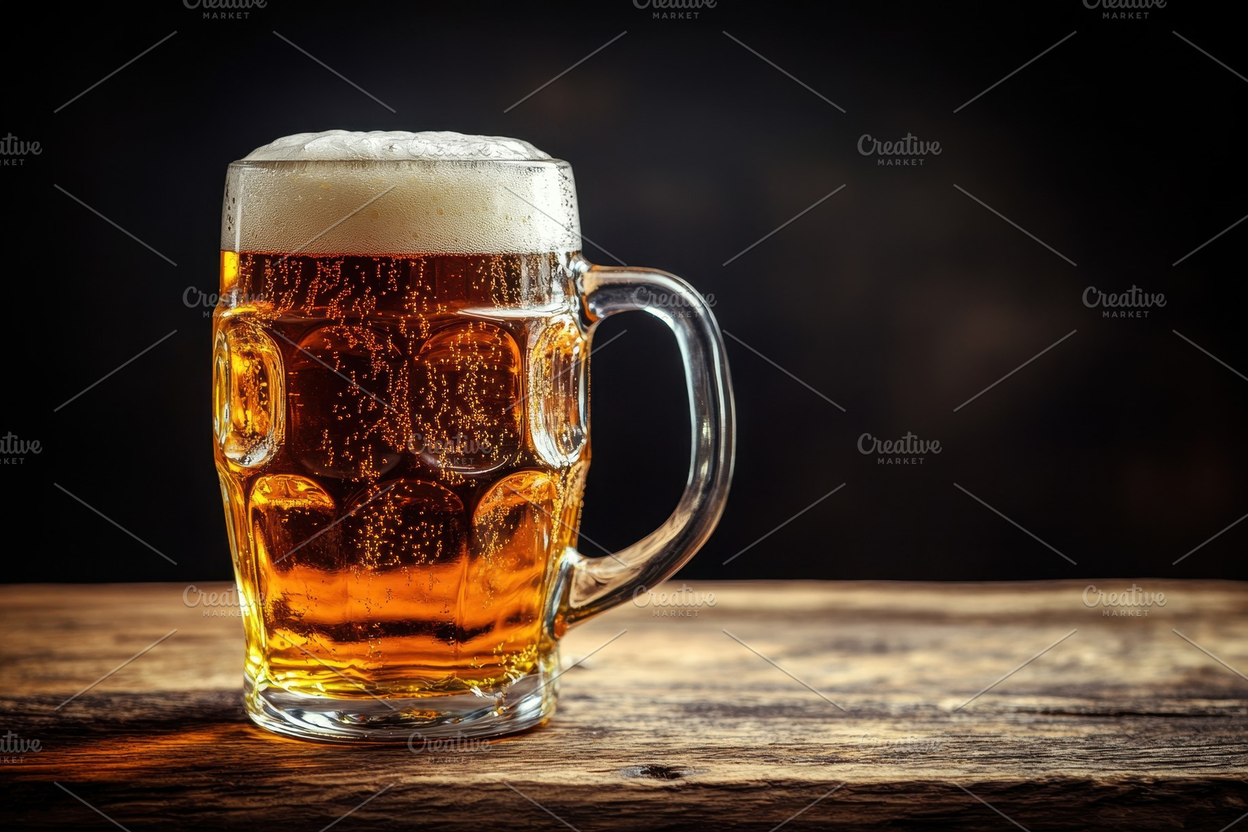 Enjoying a cold beer mug on an old, a Photo by Pavel_design