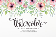 Watercolor floral design elements, an Illustration by rosypatterns (Thumbnail 1 of 10)