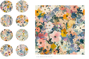 Gouache Floral Seamless Pattern Set