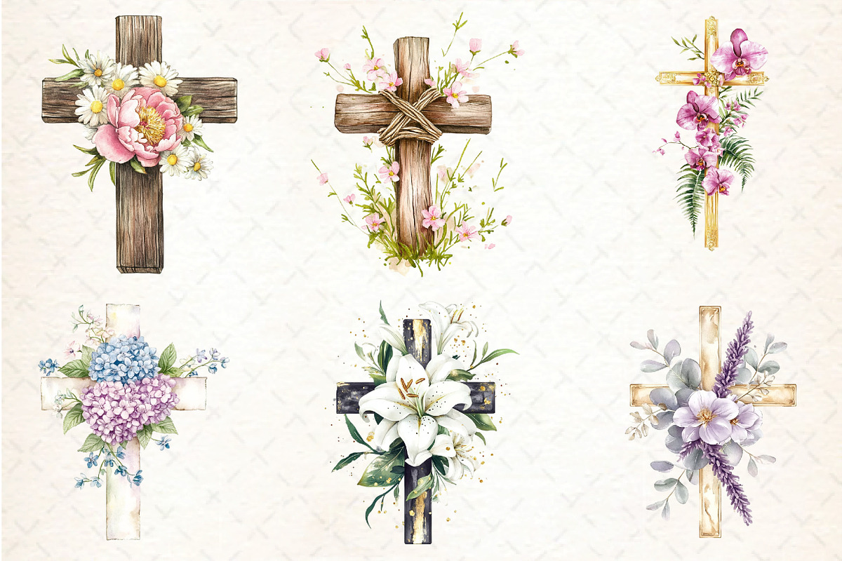 Watercolor Floral Cross Clipart PNG, an Illustration by DreamCafeArt (Photo 2 of 3)