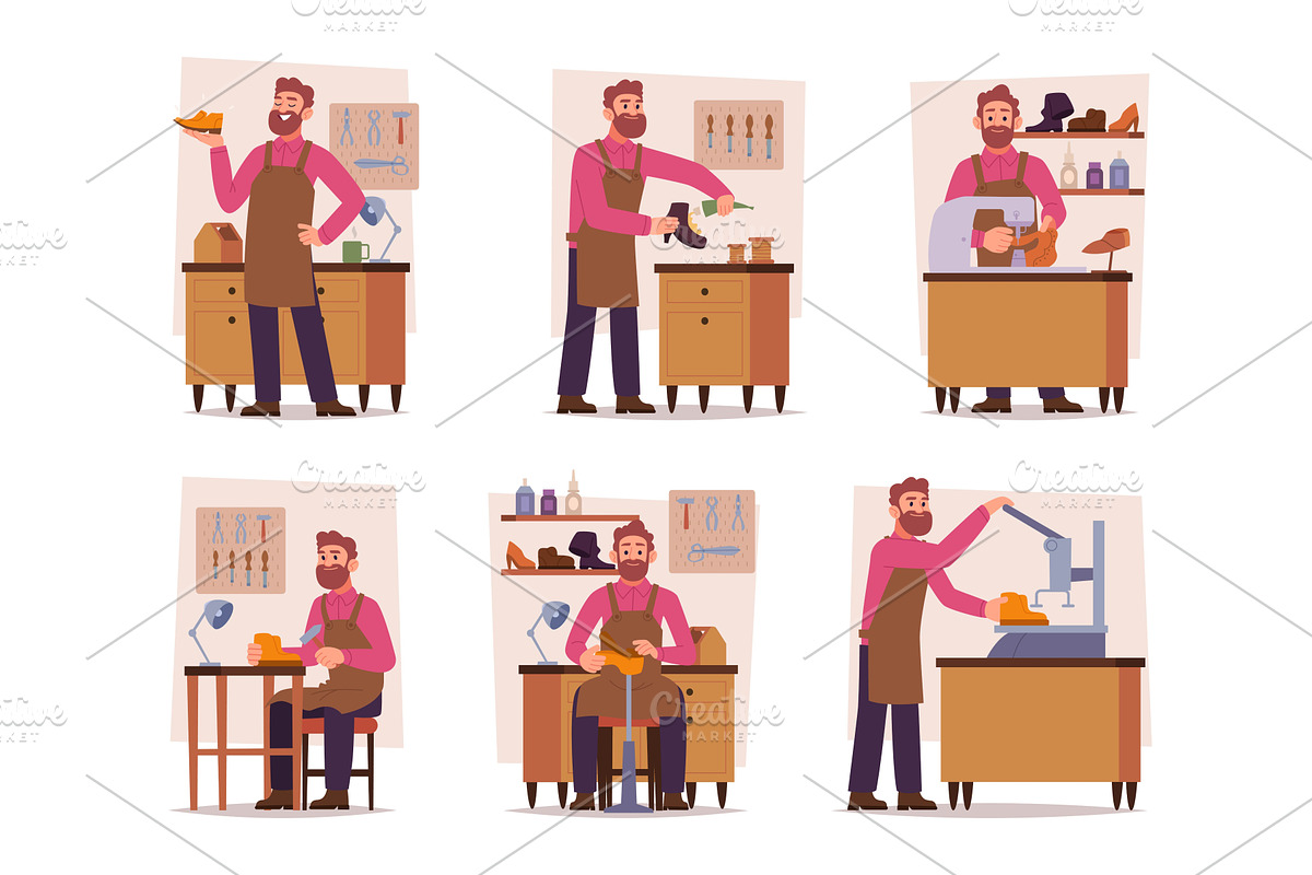 Shoemaker. Characters working in, an Illustration by Onyx