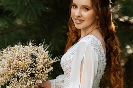 red-haired girl bride with a wedding bouquet, a Person Photo by Weddings, People, Travel