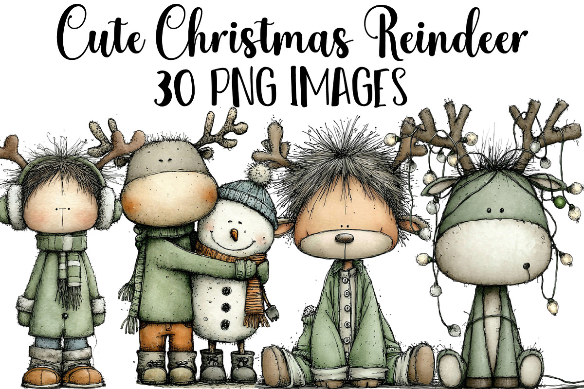 Cute Christmas Reindeer Clipart, an Illustration by DreamArtGraphic (Photo 1 of 5)
