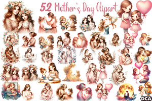 Mother's Day Clipart, Mum Daughter, an Illustration by DreamCafeArt