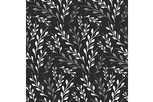 Gray and white floral branch pattern, a Texture Illustration by okskukuruza