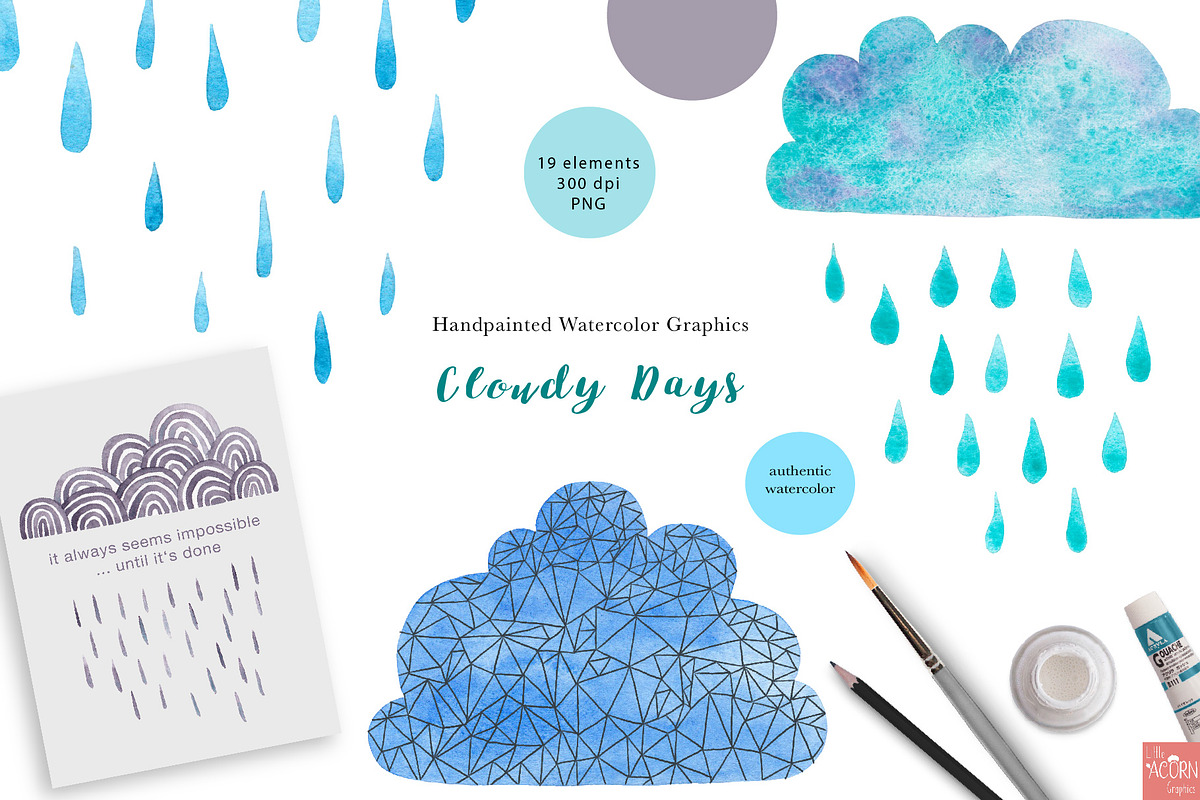 Cloudy Days Watercolor Graphics, an Illustration by LittleAcornGraphics (Photo 1 of 5)